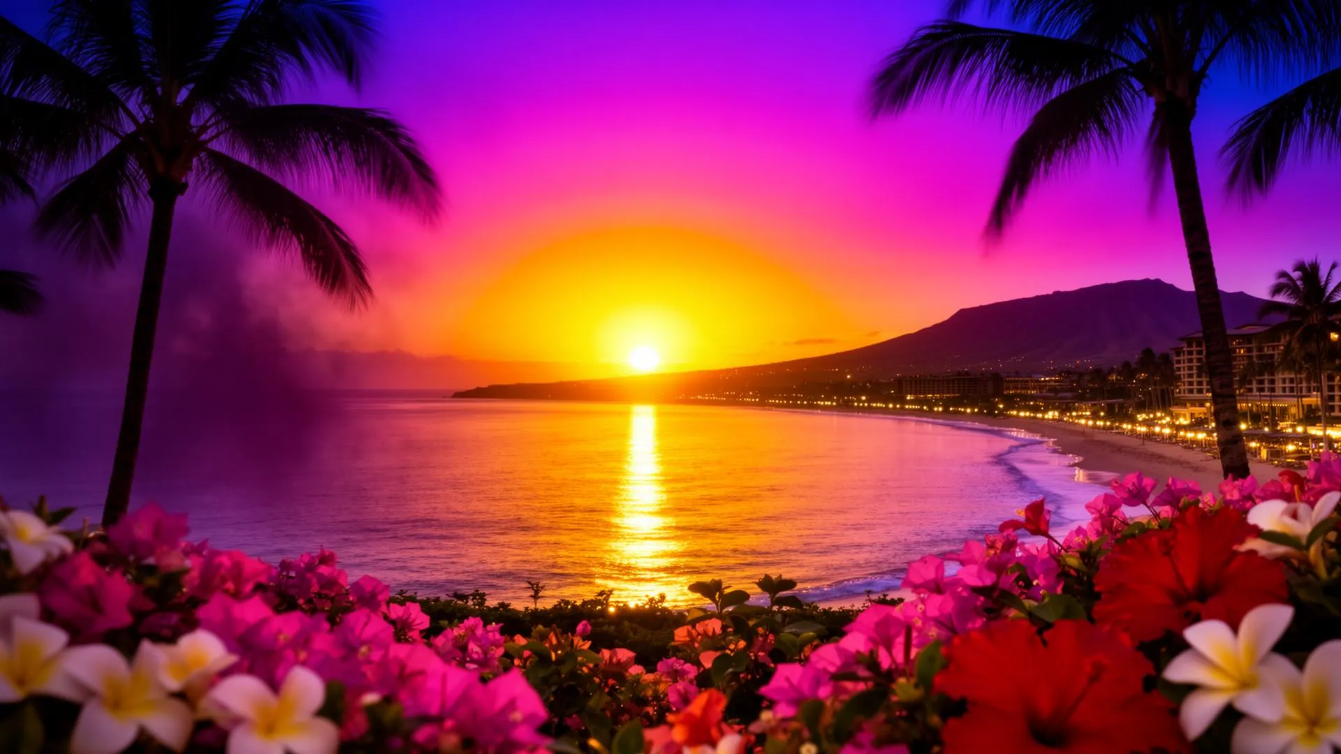 Sunset over the Hawaiian ocean